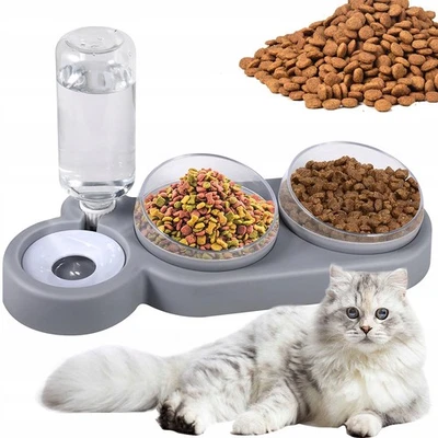 3 in 1 Futternapf Katze Erhöht, 15 ° Kippbare Fressnapf Katze, Katzen Napfset DE - Bild 1 von 4