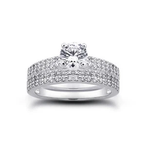 1.11ct I-SI1 Round Natural Certified Diamonds 14k Gold Ring with Wedding Band - Picture 1 of 3