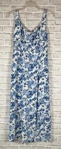 HOLLISTER Dress Womens Sz L Ivory Blue Floral Smocked Maxi Side Slit Sleeveless - Picture 1 of 7