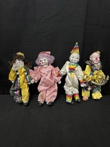 Lotto di 4 statuine vintage in ceramica viso, mani e piedi pagliacci bambole posabili - Foto 1 di 4