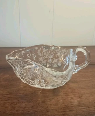 Fostoria Chintz Etched Baroque One Handled Triangular Footed Nappy Sauce Read - Image 1 of 4