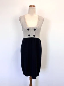 Cue Knit Dress S Beige Black Ribbed Knit Sleeveless Wool Blend Corporate Formal - Picture 1 of 12
