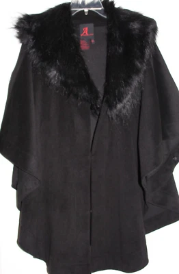 Abrigo Adrienne Landau Negro Capa Desmontable Cuello Imitación Piel Talla M/L Foto 1 de 4