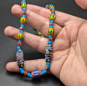 MultiColor Chevron & white heart Venetian Inspired Necklace - Picture 1 of 24