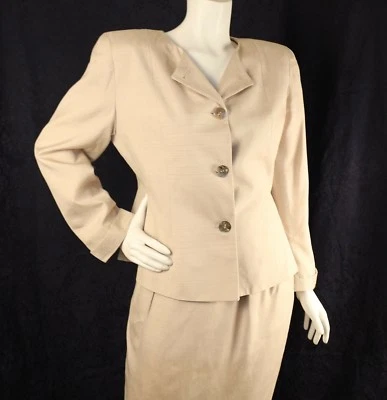 CHRISTIAN DIOR Nordstrom Tag New Ivory Champagne Solid Women Skirt Suit Size 14 - Image 1 of 4