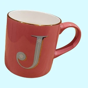 Opalhouse Stoneware Mug Pink & Teal Monogrammed "J" Retro MCM Style Atomic - Picture 1 of 5