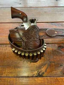 Western Leather Holster Gun Belt 22 Brown Hand Made Cowboy Revolver Pistol .22 - Picture 1 of 6