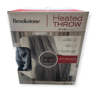 Brookstone Heated Throw Gray 50" x 60" w/ Built-in Remote - Open Box - Picture 1 of 3