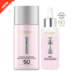 LOREAL Glycolic Bright Serum Melasyl + UV Fluid SPF50+ Anti-Dark Spots Glow SET - Picture 1 of 19
