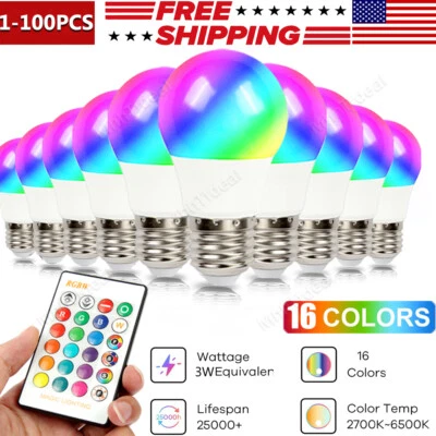E26/E27RGBW LED Light Bulb Color Changing Dimmable Lamp With Remote Control Lot - Image 1 of 4