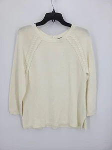 Talbots Pullover Damen Medium elfenbeinfarben U-Ausschnitt halbher Reißverschluss hinten Cottagecore - Bild 1 von 7