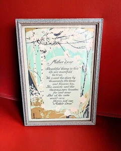 Vintage MOTHER Dear Poem Powell Print Framed Blue Gray Graphic Art - Picture 1 of 12