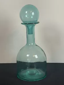 MCM Aqua Blue Glass Decanter Bottle with Stopper 15" Retro Decor - Picture 1 of 11