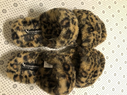 Sandali KOOLABURRA by UGG donna due cinghie scorrevoli sfocati su fuzz leopardato taglia 10 ottime condizioni