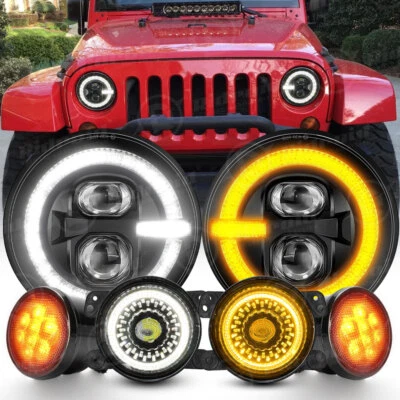 2007-2018 For Jeep Wrangler JK JKU 7" LED Headlights Fog Turn Lights Combo Kit - Image 1 of 4