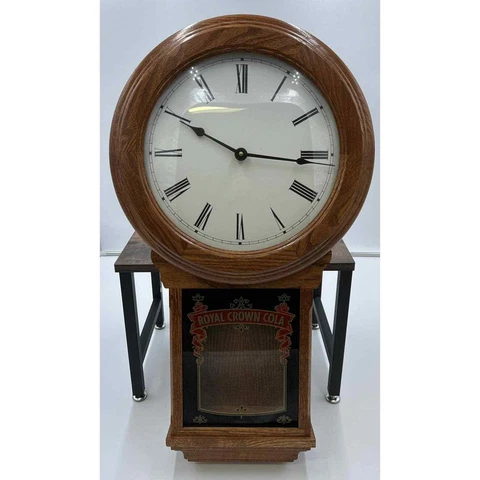 Vintage Royal Crown Cola Wood and Glass Wall Pendulum Clock Wisconsin Clock Co Cover