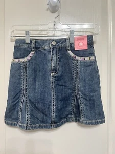NWT Gymboree Girls 9 Denim Skort - Purple Embroidered Flower Trim Front Pockets - Picture 1 of 4