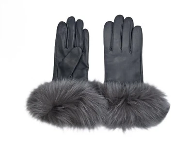 Women Genuine Fox Fur Warm Gloves Real Lambskin Leather Cashmere Lined Gloves - Image 1 of 4