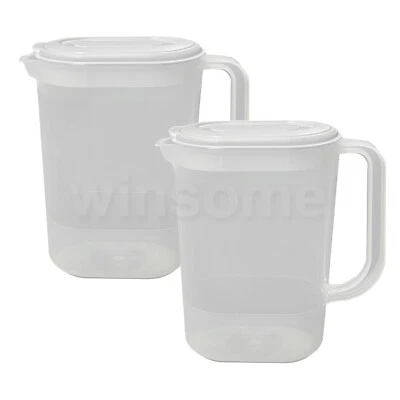 2 x 1.5L Plastic Jug with Lid Water Milk Juices Kitchen Home Fridge Door Picnic - Image 1 of 4