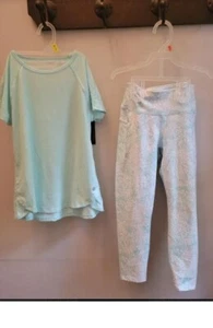 Girl's Avia 2 Piece Athletic Running Print Pants Aqua Top, Size 7/8 - Picture 1 of 4