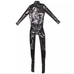 Wet Look Sexy Latex Zipper Open Crotch Bodysuit Tights Bodycon Jumpsuit Catsuit - Picture 1 of 9