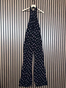 New Flynne Skye Jumpsuit Medium Black Halter One Piece Sleeveless Figs Floral - Picture 1 of 10