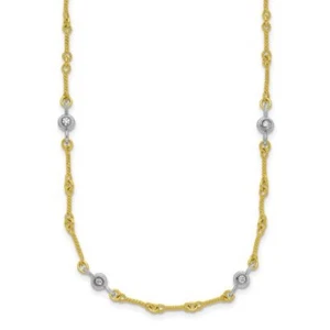 18K Solid Two Tone Gold Diamond Station Solitaire Chain Necklace - Picture 1 of 16