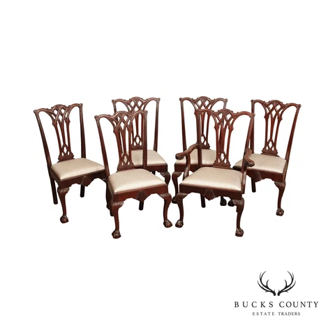 Chippendale Style Vintage Set of Six Carved Mahogany Dining Chairs Cover