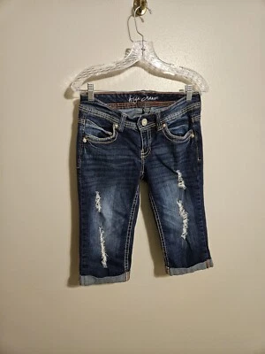 Женские синие джинсы Ariya Capri с манжетами искусственно состаренные размер 7/8 - Изображение 1 из 4