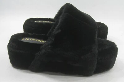 LILIANA NUEVA SANDALIA NEGRA 2.5” Plataforma, PELUDA Punta Abierta Sin Cordones Mujer Talla 7.5 Foto 1 de 4