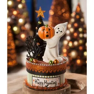 Bethany Lowe Happy Haunting Ghost on Box spazzola per bottiglia cartapesta contenitore albero - Foto 1 di 1