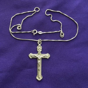 Vintage Crucifix INRI Cross 925 Sterling Silver 1 6/8" Pendant 18" Necklace - Picture 1 of 6