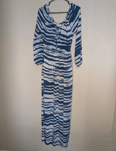 Maxi Vestido Retro Simone M Azul y Blanco Tie-Dye Boho Playa Encubrimiento 100% Rayón - Imagen 1 de 9