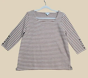 J. Jill lässiges gestreiftes Top Bluse Damen Gr. M braun Baumwolle - Bild 1 von 9