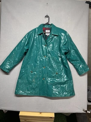 Vintage Retro 80s JG Hook Shiny Tea PVC Swing Coat Rain Coat Size L Large - Image 1 of 4