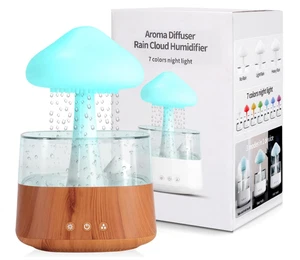 Rain Cloud Humidifier Aroma Diffuser 7 Colour LED Night Light Wood Look - Picture 1 of 5