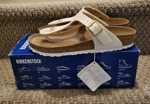 Birkenstock Gizeh Vegan Shiny Snake Cream Colored Sandals Thong Women's 39 - Picture 1 of 6
