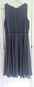 Hobbs Navy and green Spots Chiffon midi dress, size 14 VGC. - Picture 1 of 5