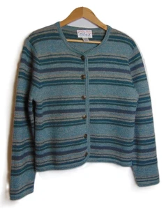Vintage 70er Tally-Ho Woll Cardigan Pullover M gestreift blau Made in Hong Kong - Bild 1 von 4
