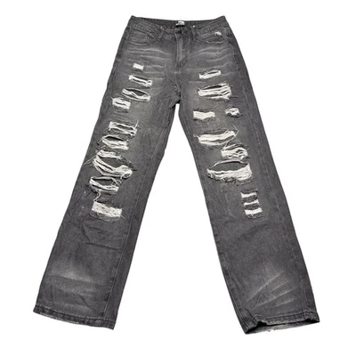 Pantalones de mezclilla Hot Topic desgastados grunge rasgados negros lavados pierna ancha para hombre 28 Wx32 L Foto 1 de 4