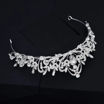  Tiara nuziale da sposa con cerchietto per capelli in cristallo vintage con - Immagine 1 di 4