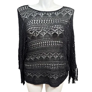 Lauren Ralph Lauren Black Crochet Poncho Shrug XL NWT - Foto 1 di 10