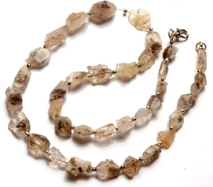 Herkimer Diamond Quartz Gems 7 to 15 mm Faceted Nugget Shape Beads 17" Necklace - Picture 1 of 8