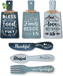 6Pcs Kitchen Wall Decor Bless Food Sign Set Wall Table Accessories Wooden Pendan - Picture 1 of 12
