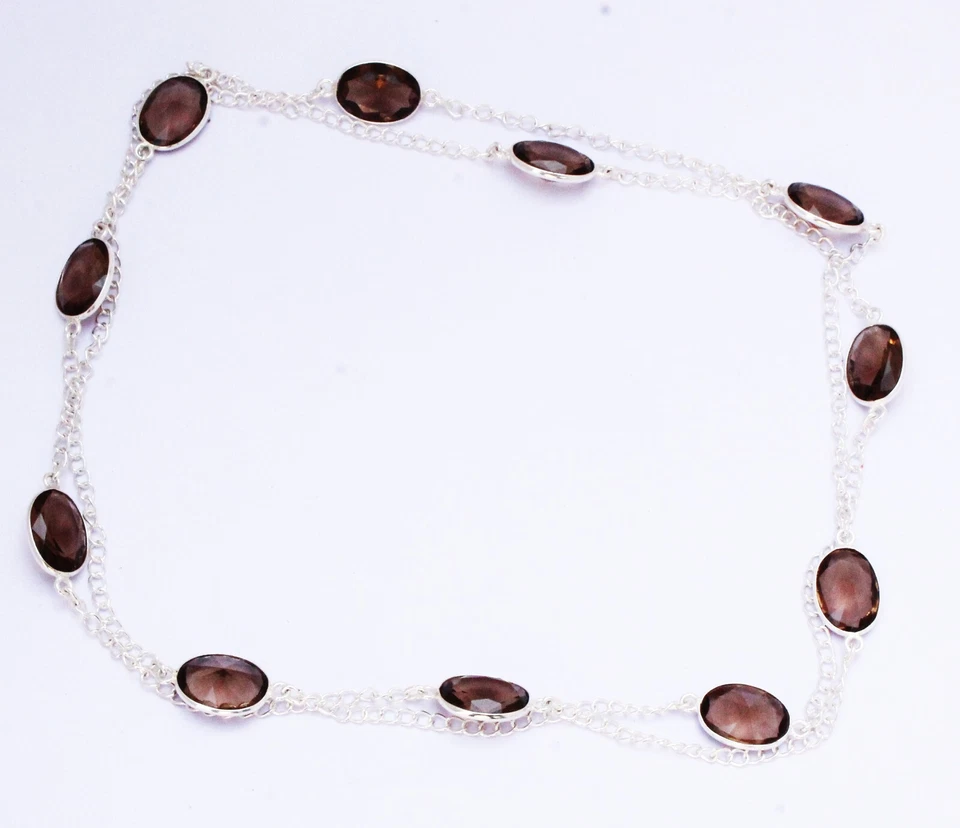 Smoky Quartz Gemstone Handmade 925 Sterling Silver Jewelry Necklaces Sz 36" - Image 1 of 1