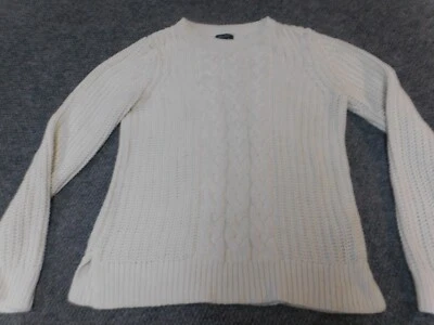 Nautica женщин свитер L пуловер ворота белый кремовый кабель вязаный - Изображение 1 из 4