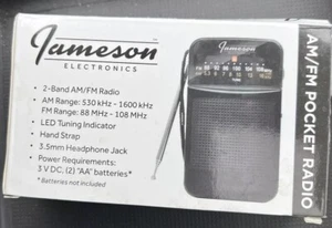 *NEW* Jameson Electronics AM/FM Pocket Portable Battery Operated Black Radio - Picture 1 of 1