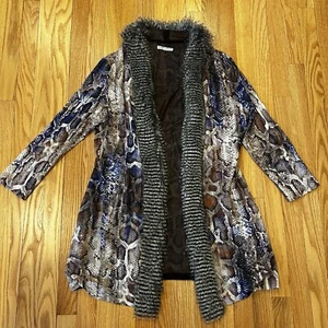 Alberto Makali Womens Faux Fur Trim Open Front Cardigan Sweater Jacket XL Read - Picture 1 of 10
