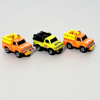 Lot of 3 - Datsun Fire & Rescue Pickup Truck Orange Yellow Galoob Micro Machines - Image 1 of 4