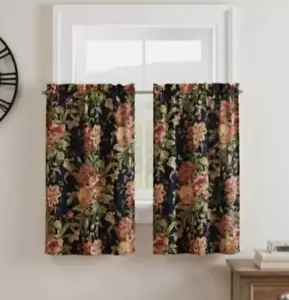 Waverly Kensington Bloom Tier Pair 26X36 Navy Blue Floral Curtains - Picture 1 of 5